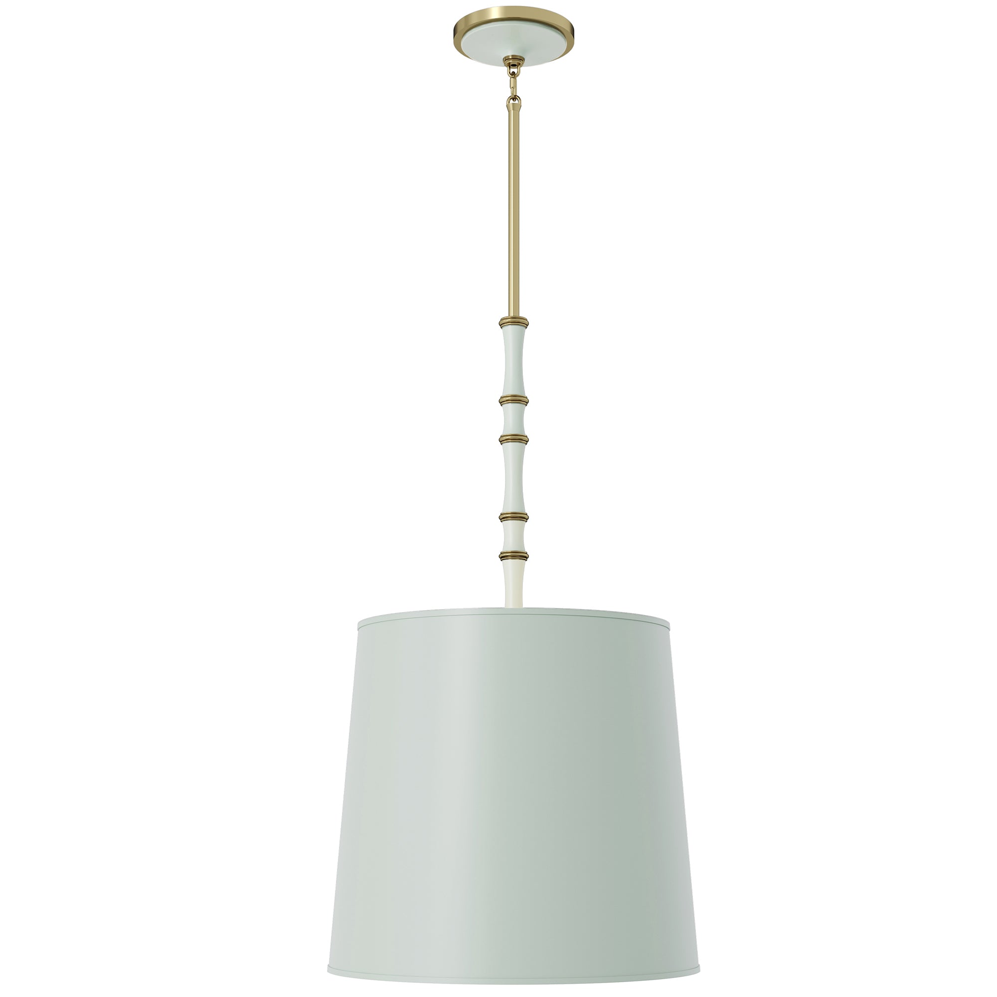 Matte Celadon painted aluminum pendant light with modern brass accents, Matte Celadon Painted Shade — Kane Grande by Robert Abbey