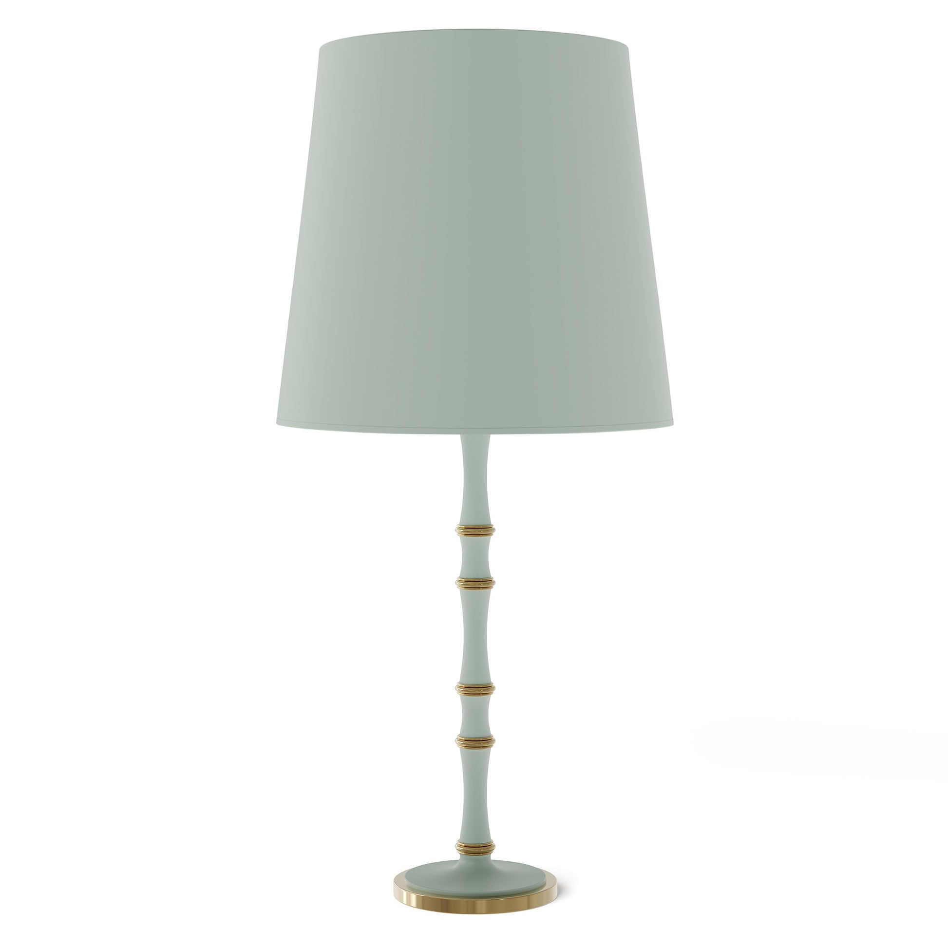 Matte Celadon painted aluminum table lamp with modern brass accents, Matte Celadon Painted Shade — Kane Grande by Robert Abbey