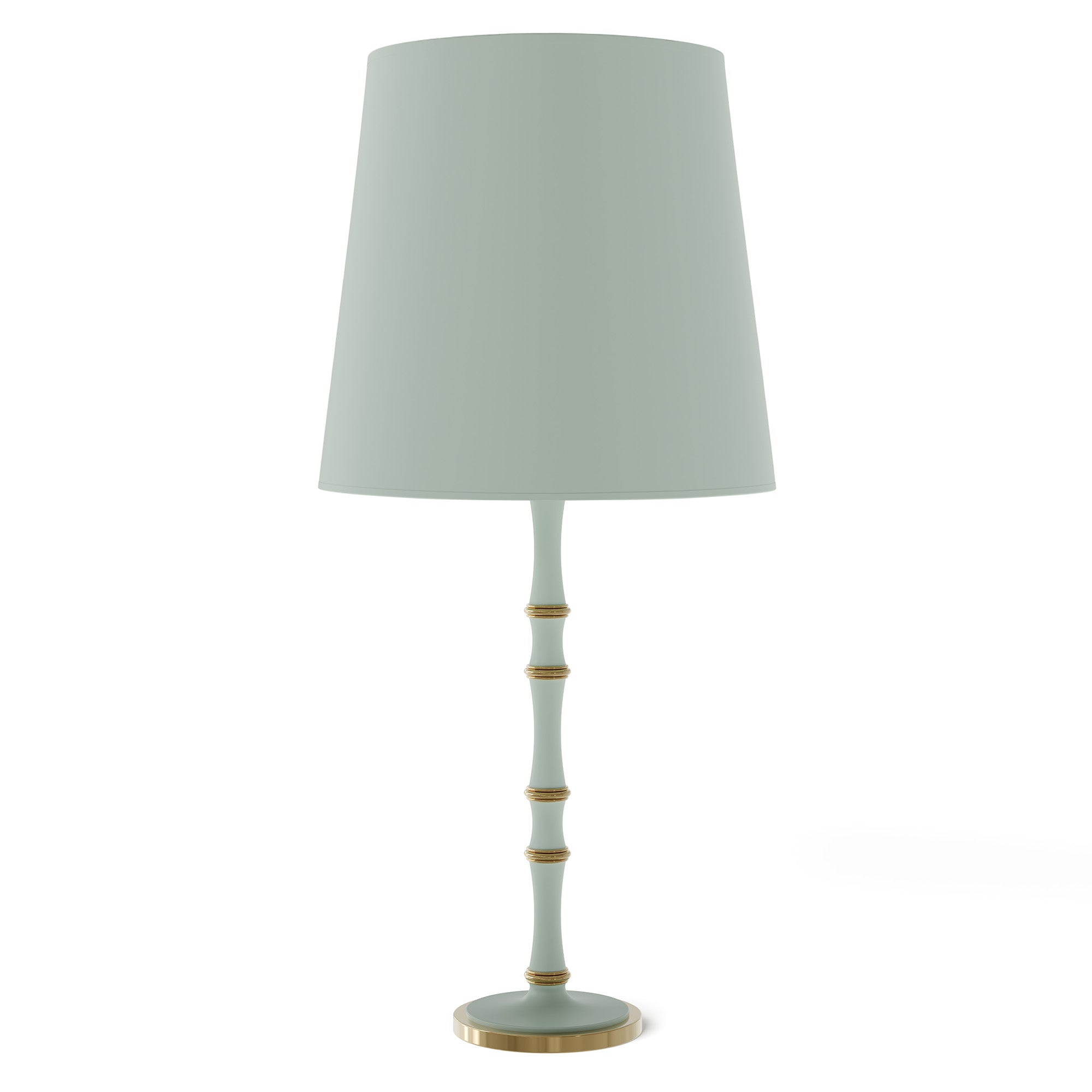 Matte Celadon painted aluminum table lamp with modern brass accents, Matte Celadon Painted Shade — Kane Grande by Robert Abbey