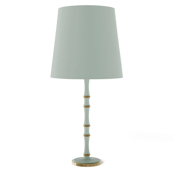 Matte Celadon painted aluminum table lamp with modern brass accents, Matte Celadon Painted Shade — Kane Grande by Robert Abbey