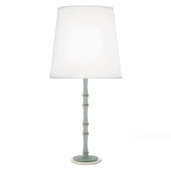 Matte Celadon painted aluminum table lamp with polished nickel accents, Ascot White — Kane Grande by Robert Abbey