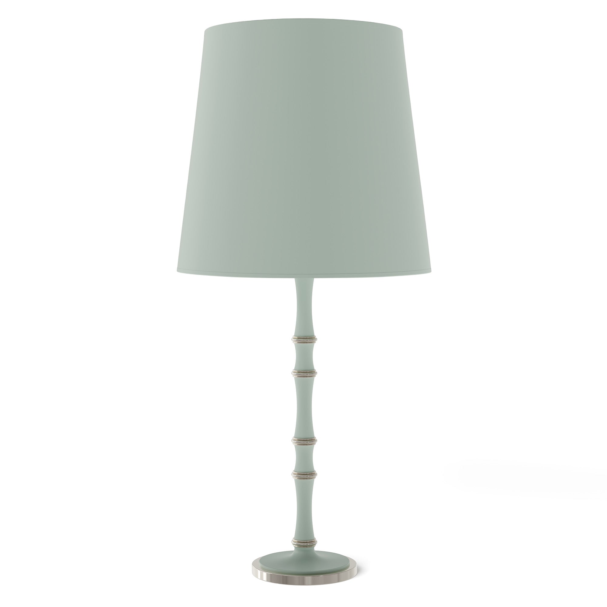 Matte Celadon painted aluminum table lamp with polished nickel accents, Matte Celadon Painted Shade — Kane Grande by Robert Abbey