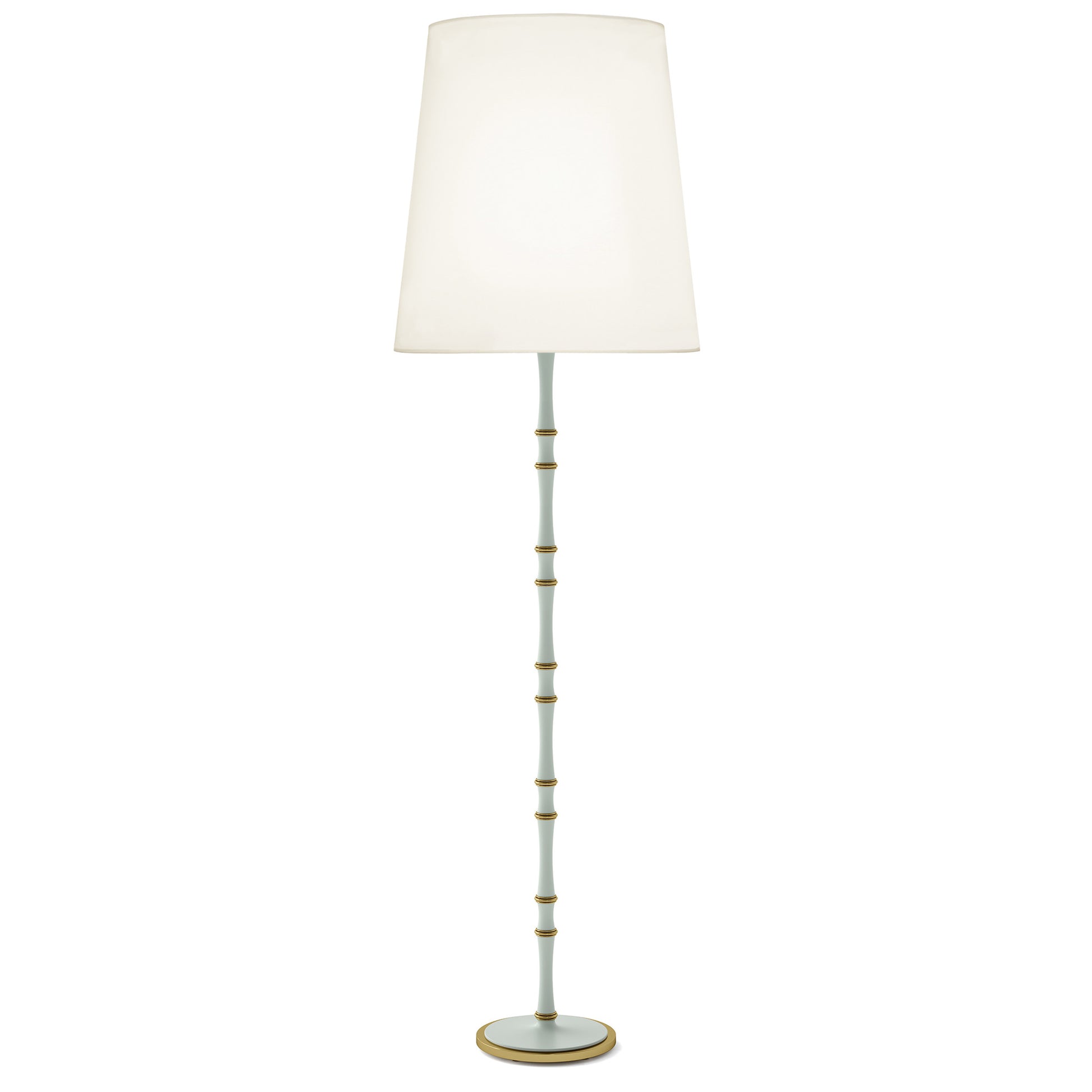 Matte Celadon painted aluminum floor lamp with modern brass accents, Fondine — Kane Grande by Robert Abbey