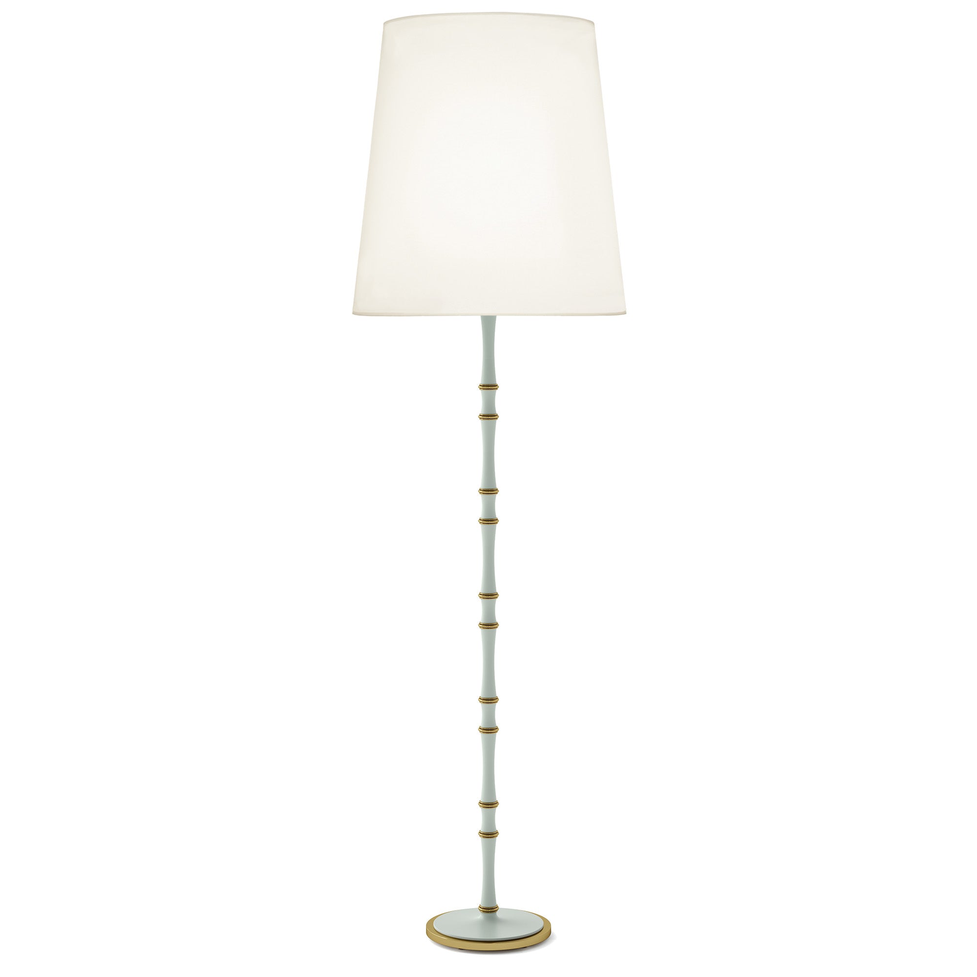 Matte Celadon painted aluminum floor lamp with modern brass accents, Fondine — Kane Grande by Robert Abbey