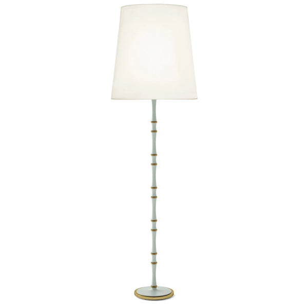 Matte Celadon painted aluminum floor lamp with modern brass accents, Fondine — Kane Grande by Robert Abbey
