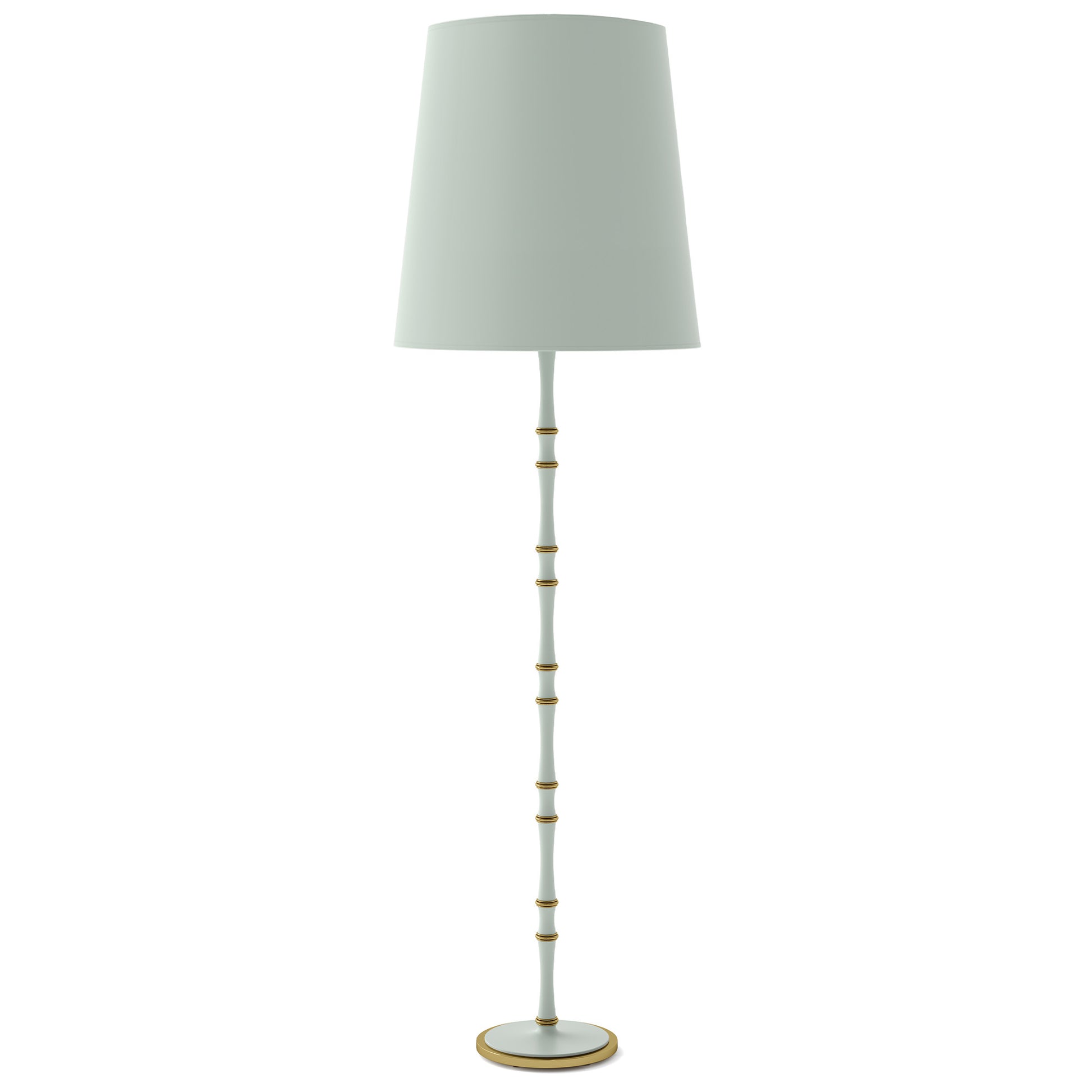 Matte Celadon painted aluminum floor lamp with modern brass accents, Matte Celadon Painted Shade — Kane Grande by Robert Abbey