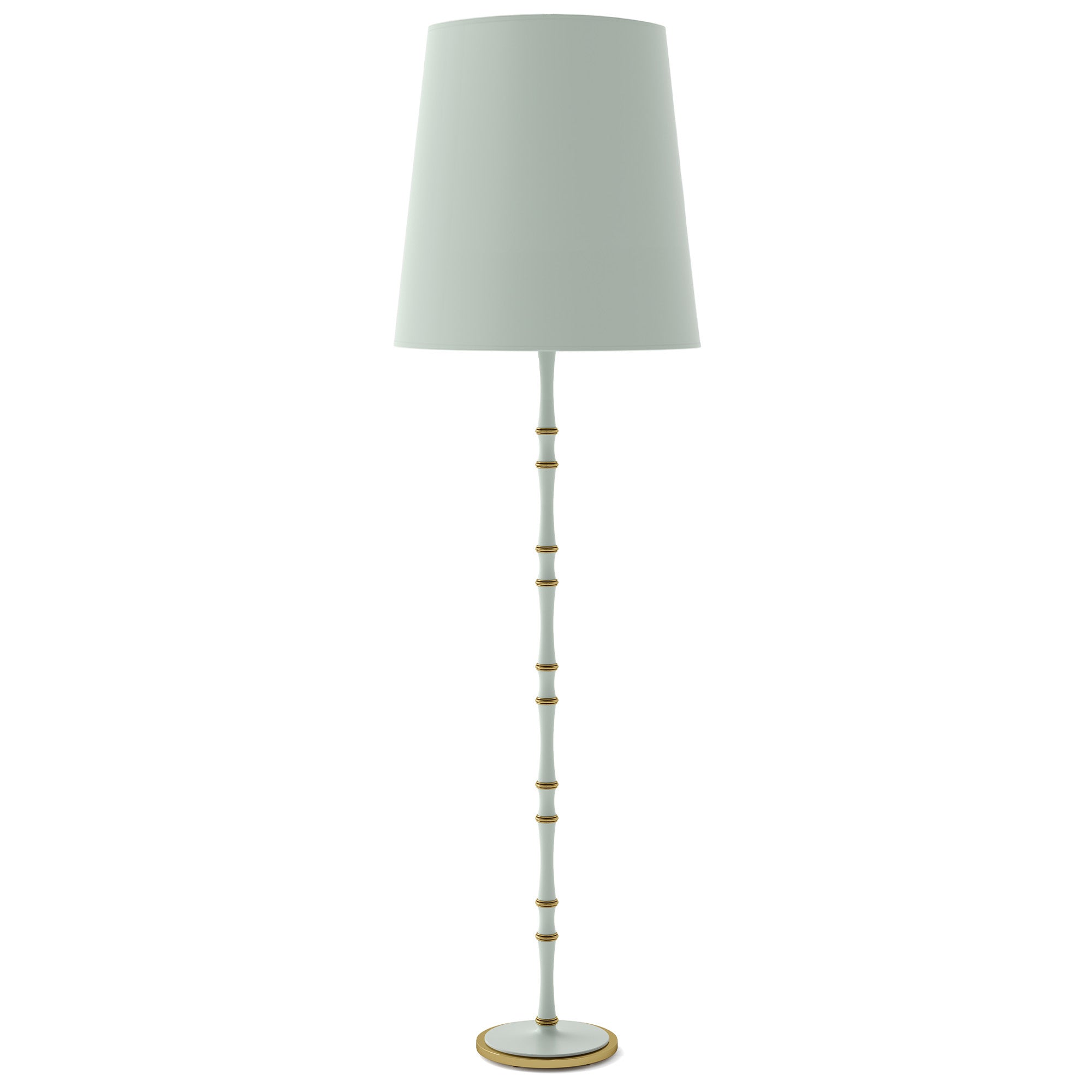 Matte Celadon painted aluminum floor lamp with modern brass accents, Matte Celadon Painted Shade — Kane Grande by Robert Abbey