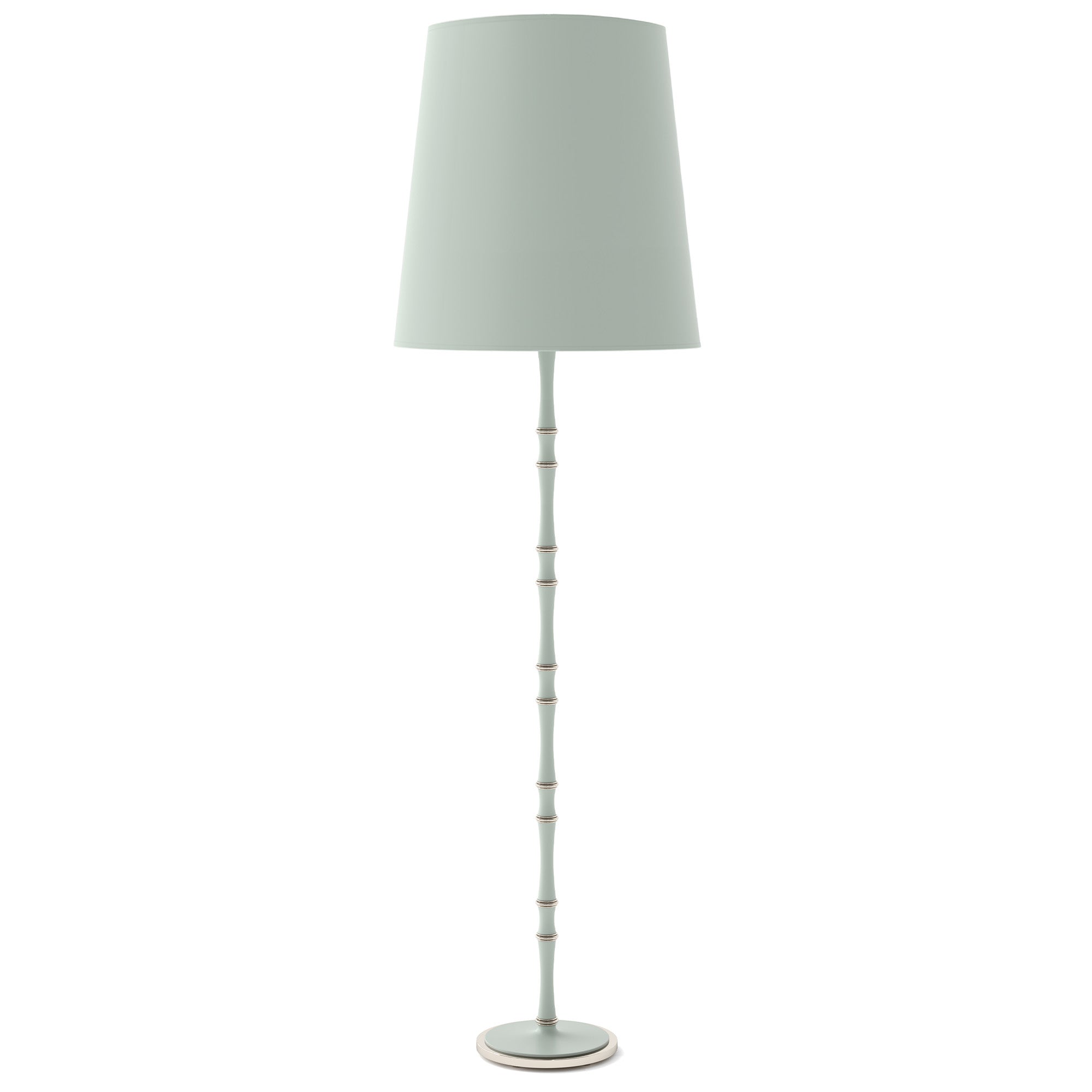Matte Celadon painted aluminum floor lamp with polished nickel accents, Matte Celadon Painted Shade — Kane Grande by Robert Abbey
