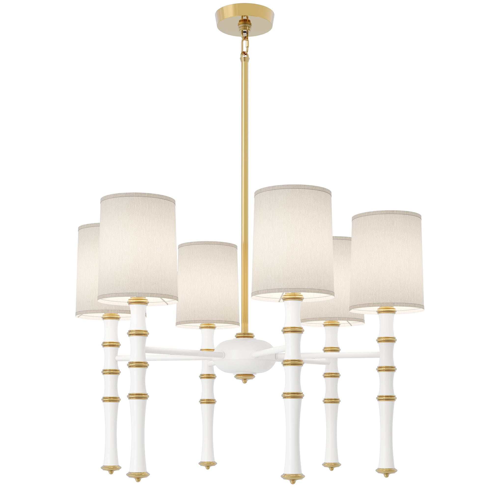 Matte Daisy painted aluminum chandelier with modern brass accents, Fondine — Kane by Robert Abbey