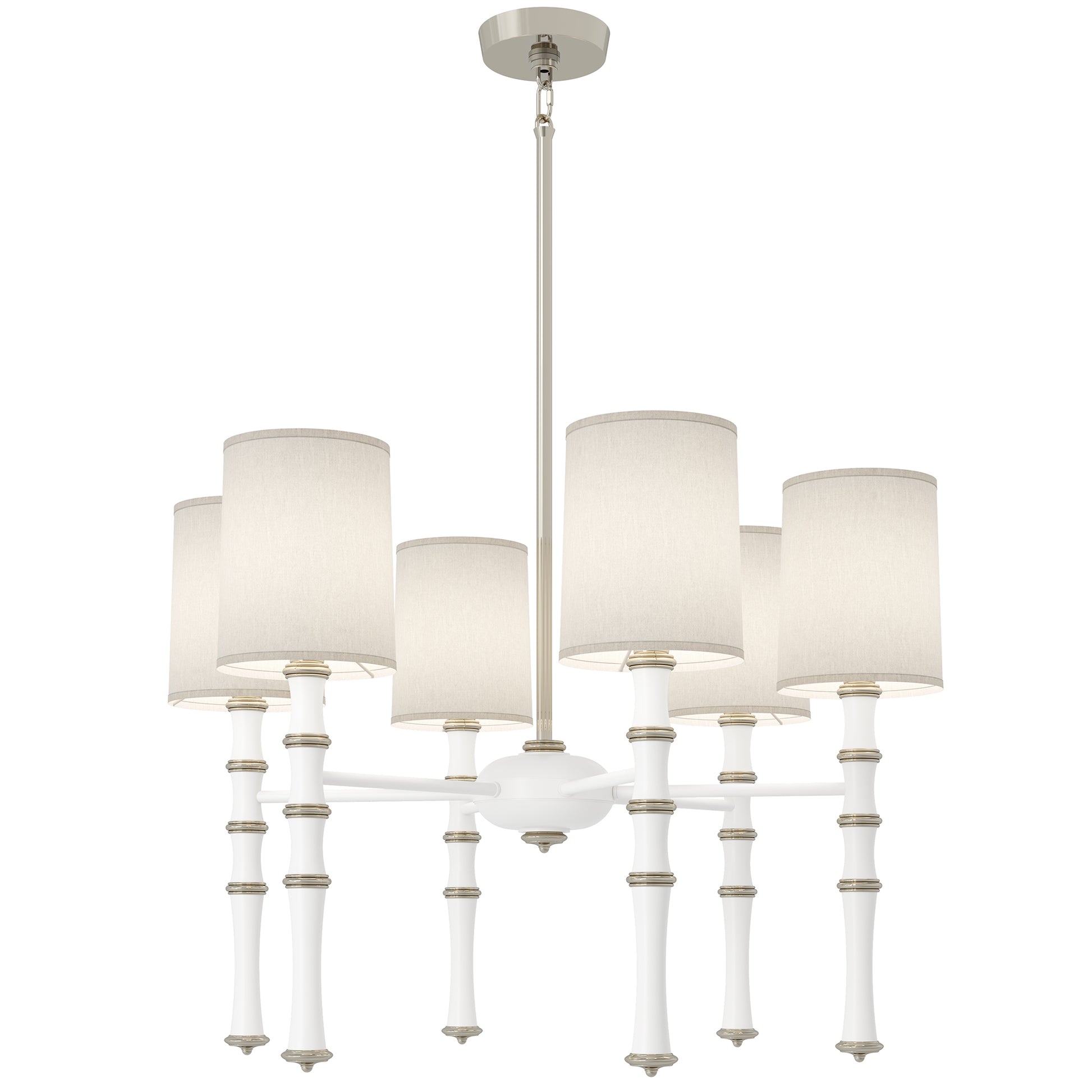 Matte Daisy painted aluminum chandelier with polished nickel accents, Ascot White — Kane by Robert Abbey
