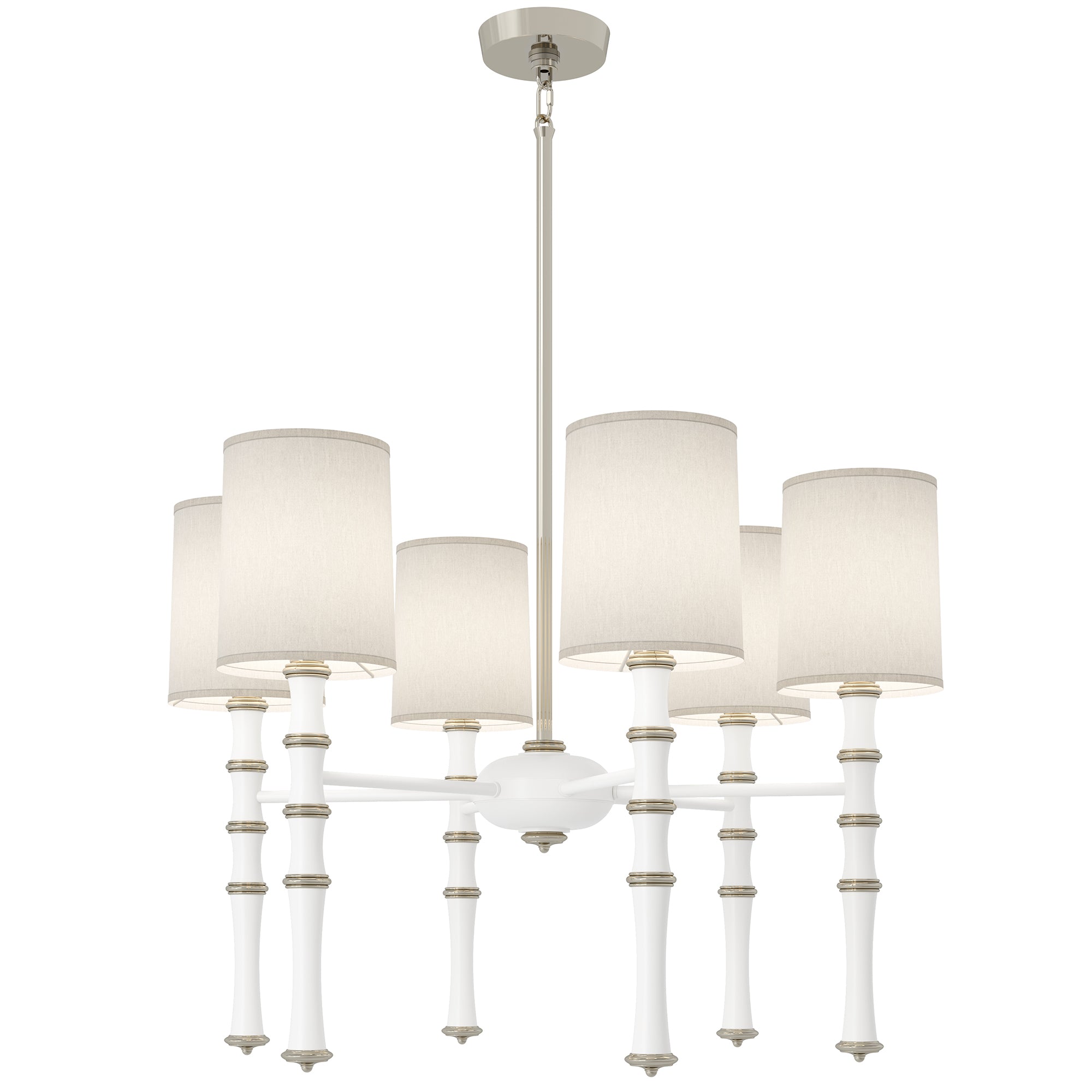 Matte Daisy painted aluminum chandelier with polished nickel accents, Ascot White — Kane by Robert Abbey