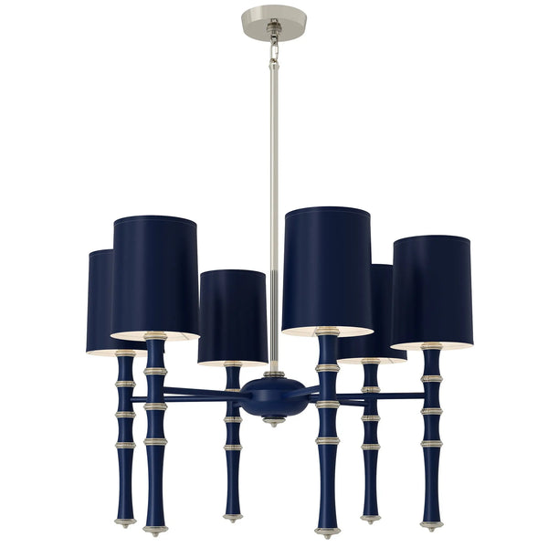 Matte Midnight Blue painted aluminum chandelier with polished nickel accents, Matte Midnight Blue Painted Shade — Kane by Robert Abbey