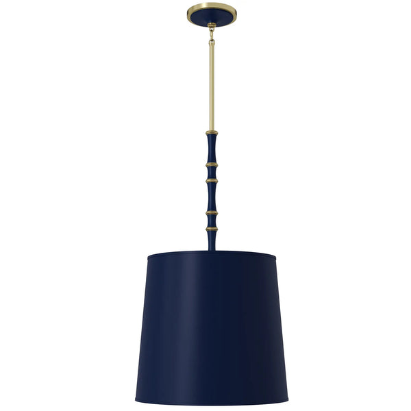 Matte Midnight Blue painted aluminum pendant light with modern brass accents, Matte Midnight Blue Painted Shade — Kane Grande by Robert Abbey