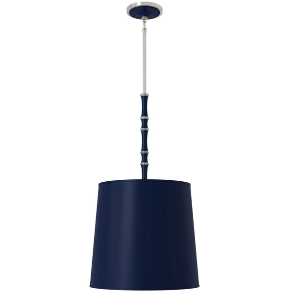 Matte Midnight Blue painted aluminum pendant light with polished nickel accents, Matte Midnight Blue Painted Shade — Kane Grande by Robert Abbey