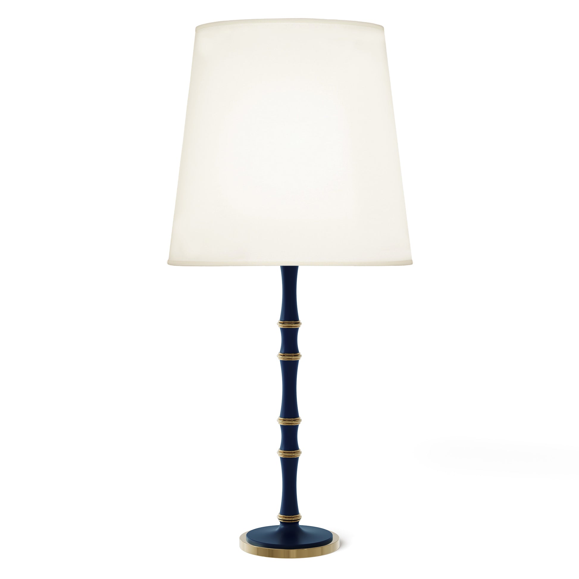 Matte Midnight Blue painted aluminum table lamp with modern brass accents, Fondine — Kane Grande by Robert Abbey