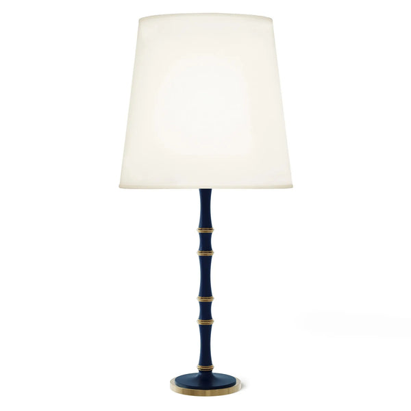 Matte Midnight Blue painted aluminum table lamp with modern brass accents, Fondine — Kane Grande by Robert Abbey