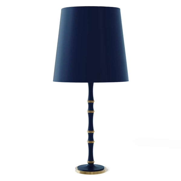 Matte Midnight Blue painted aluminum table lamp with modern brass accents, Matte Midnight Blue Painted Shade — Kane Grande by Robert Abbey
