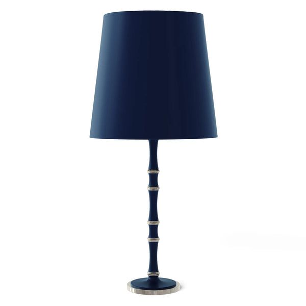Matte Midnight Blue painted aluminum table lamp with polished nickel accents, Matte Midnight Blue Painted Shade — Kane Grande by Robert Abbey