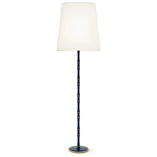 Matte Midnight Blue painted aluminum floor lamp with modern brass accents, Fondine — Kane Grande by Robert Abbey