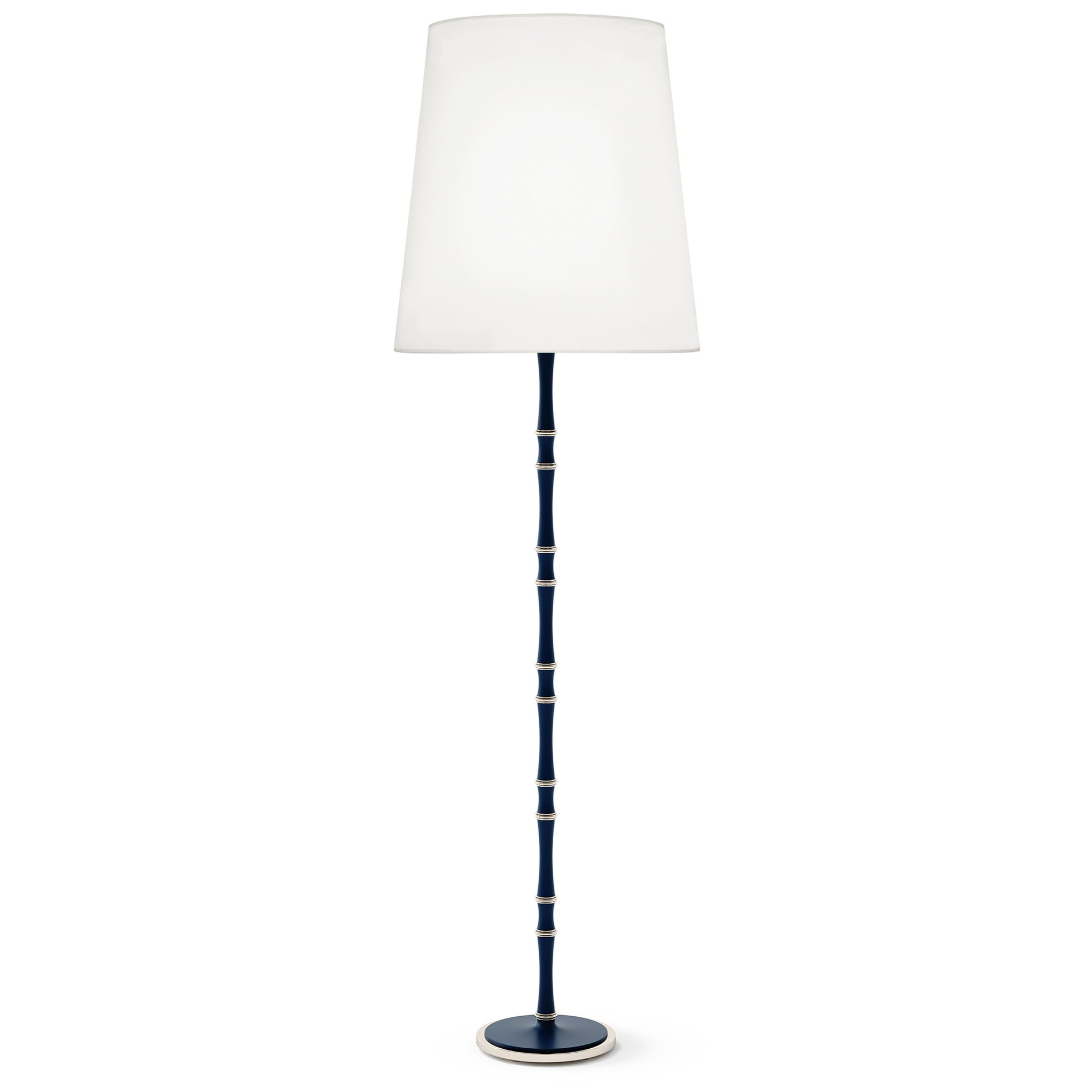 Matte Midnight Blue painted aluminum floor lamp with polished nickel accents, Ascot White — Kane Grande by Robert Abbey