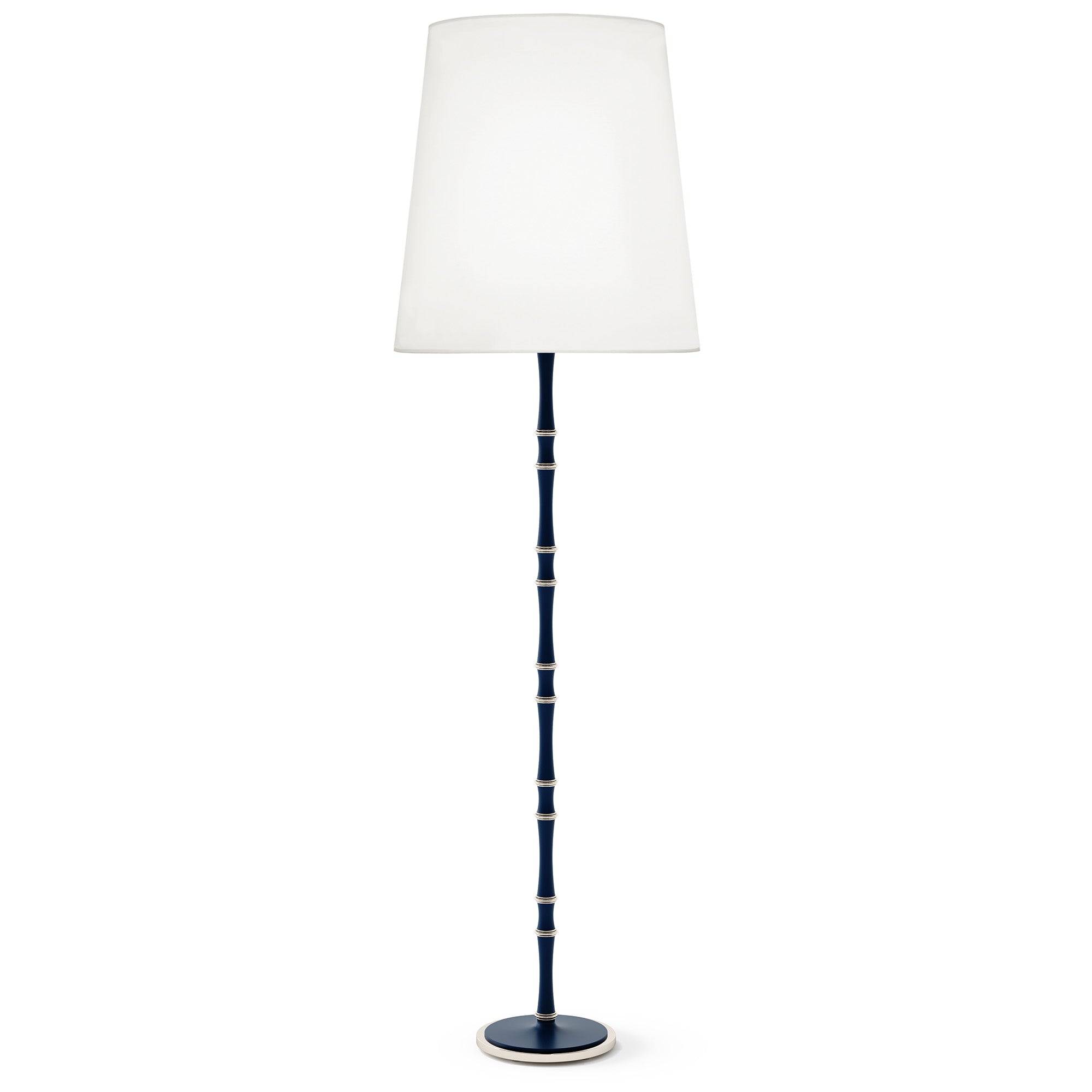 Matte Midnight Blue painted aluminum floor lamp with polished nickel accents, Ascot White — Kane Grande by Robert Abbey