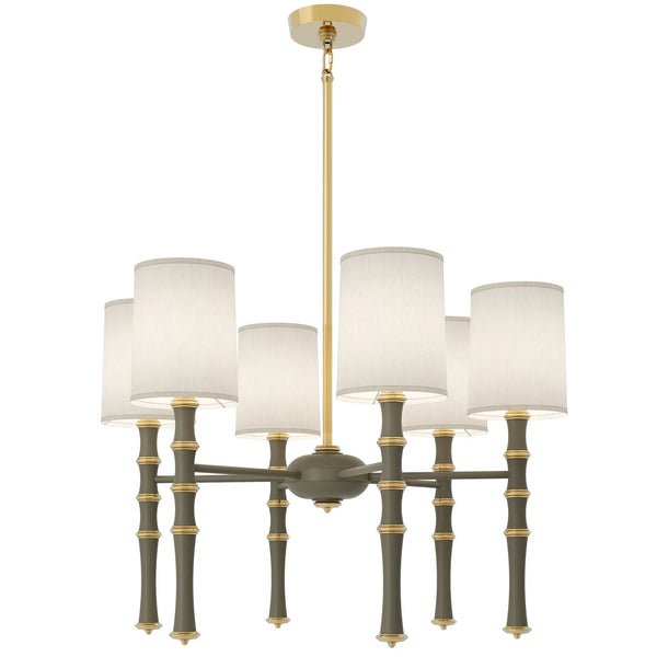Matte Smokey Taupe painted aluminum chandelier with modern brass accents, Fondine — Kane by Robert Abbey