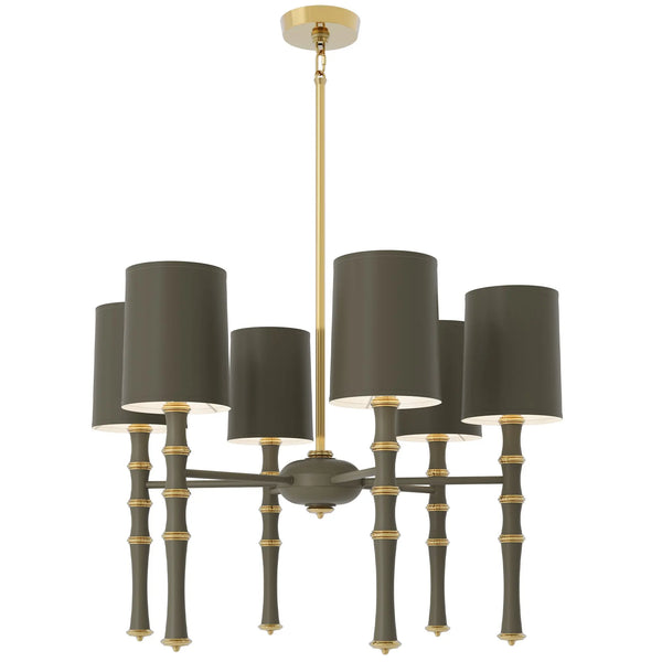 Matte Smokey Taupe painted aluminum chandelier with modern brass accents, Matte Smokey Taupe Painted Shade — Kane by Robert Abbey