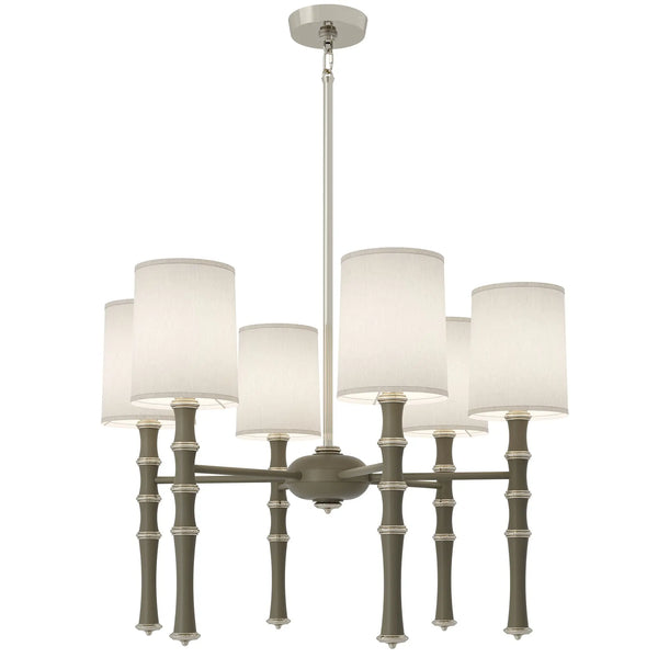 Matte Smokey Taupe painted aluminum chandelier with polished nickel accents, Ascot White — Kane by Robert Abbey