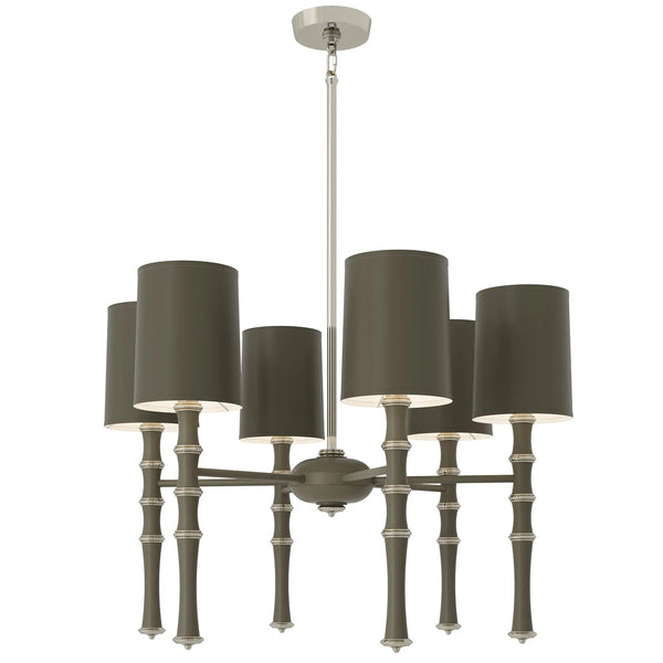 Matte Smokey Taupe painted aluminum chandelier with polished nickel accents, Matte Smokey Taupe Painted Shade — Kane by Robert Abbey
