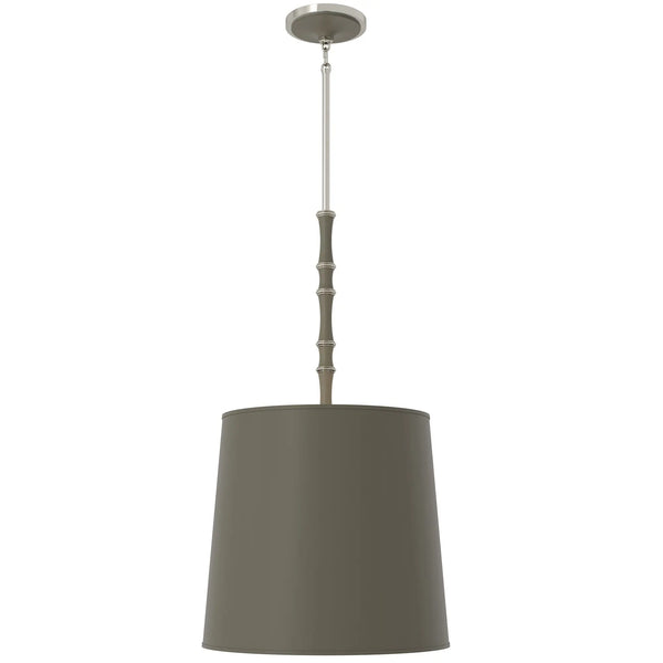Matte Smokey Taupe painted aluminum pendant light with polished nickel accents, Matte Smokey Taupe Painted Shade — Kane Grande by Robert Abbey