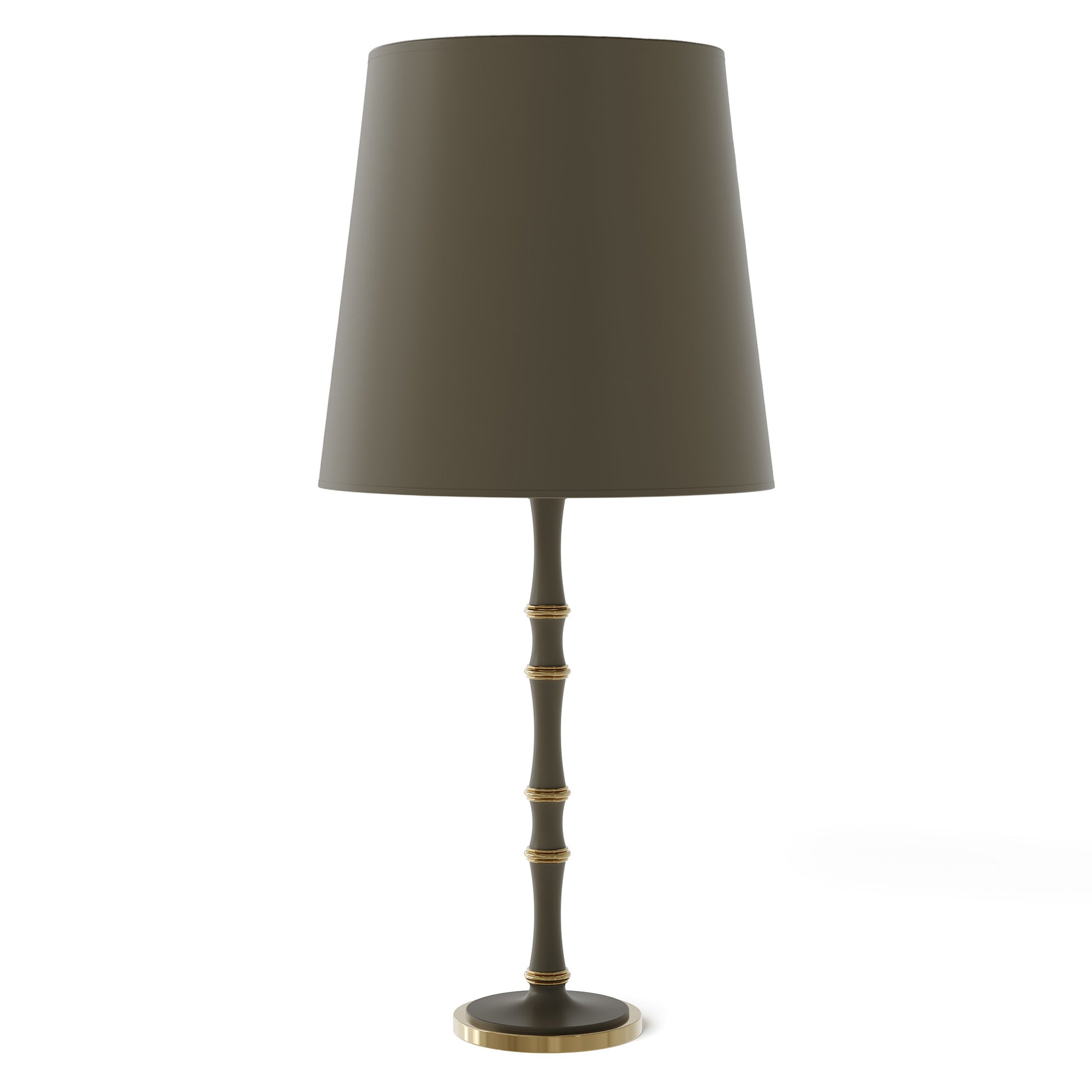 Matte Smokey Taupe painted aluminum table lamp with modern brass accents, Matte Smokey Taupe Painted Shade — Kane Grande by Robert Abbey