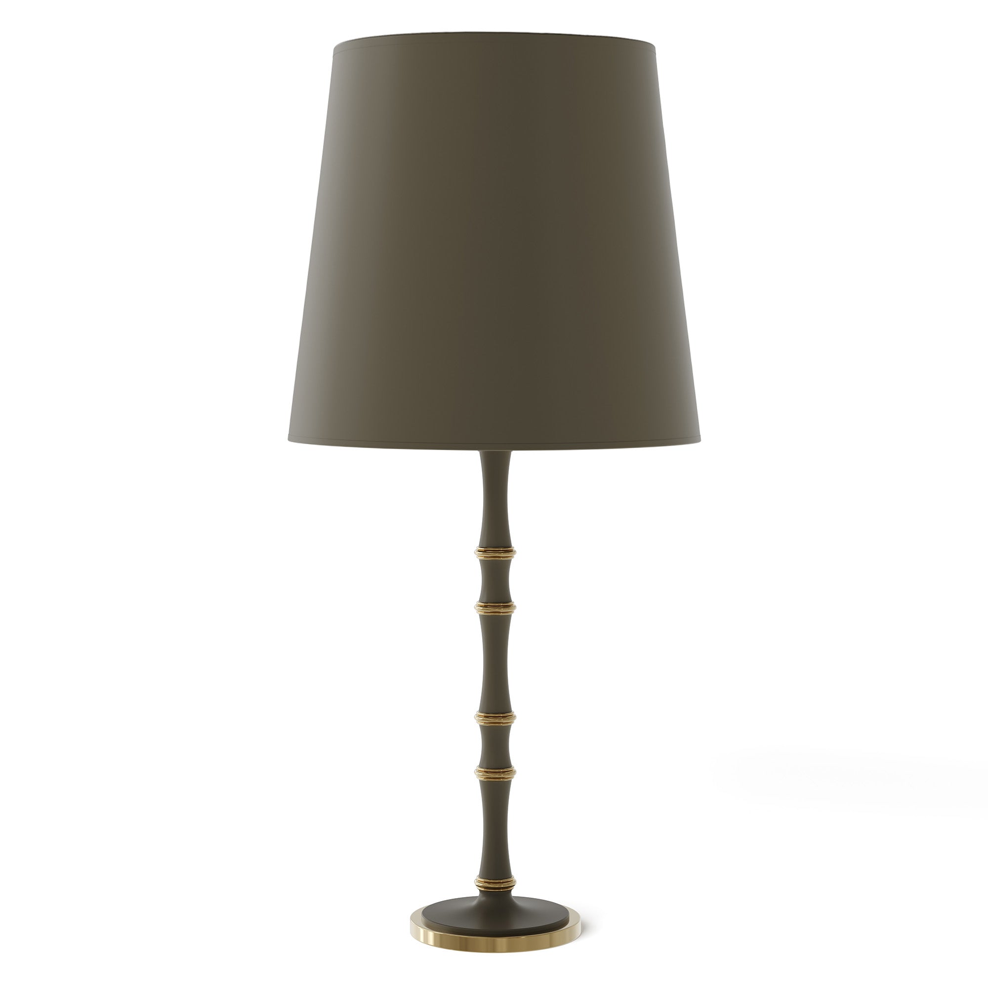 Matte Smokey Taupe painted aluminum table lamp with modern brass accents, Matte Smokey Taupe Painted Shade — Kane Grande by Robert Abbey