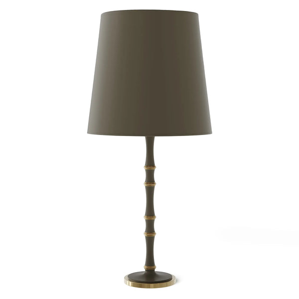 Matte Smokey Taupe painted aluminum table lamp with modern brass accents, Matte Smokey Taupe Painted Shade — Kane Grande by Robert Abbey