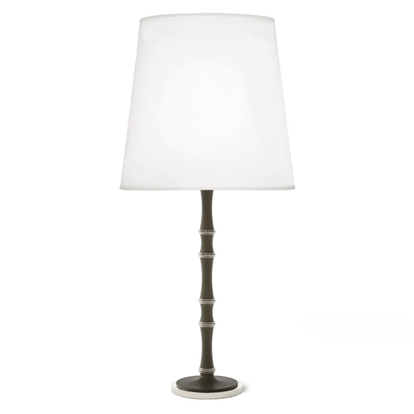 Matte Smokey Taupe painted aluminum table lamp with polished nickel accents, Ascot White — Kane Grande by Robert Abbey