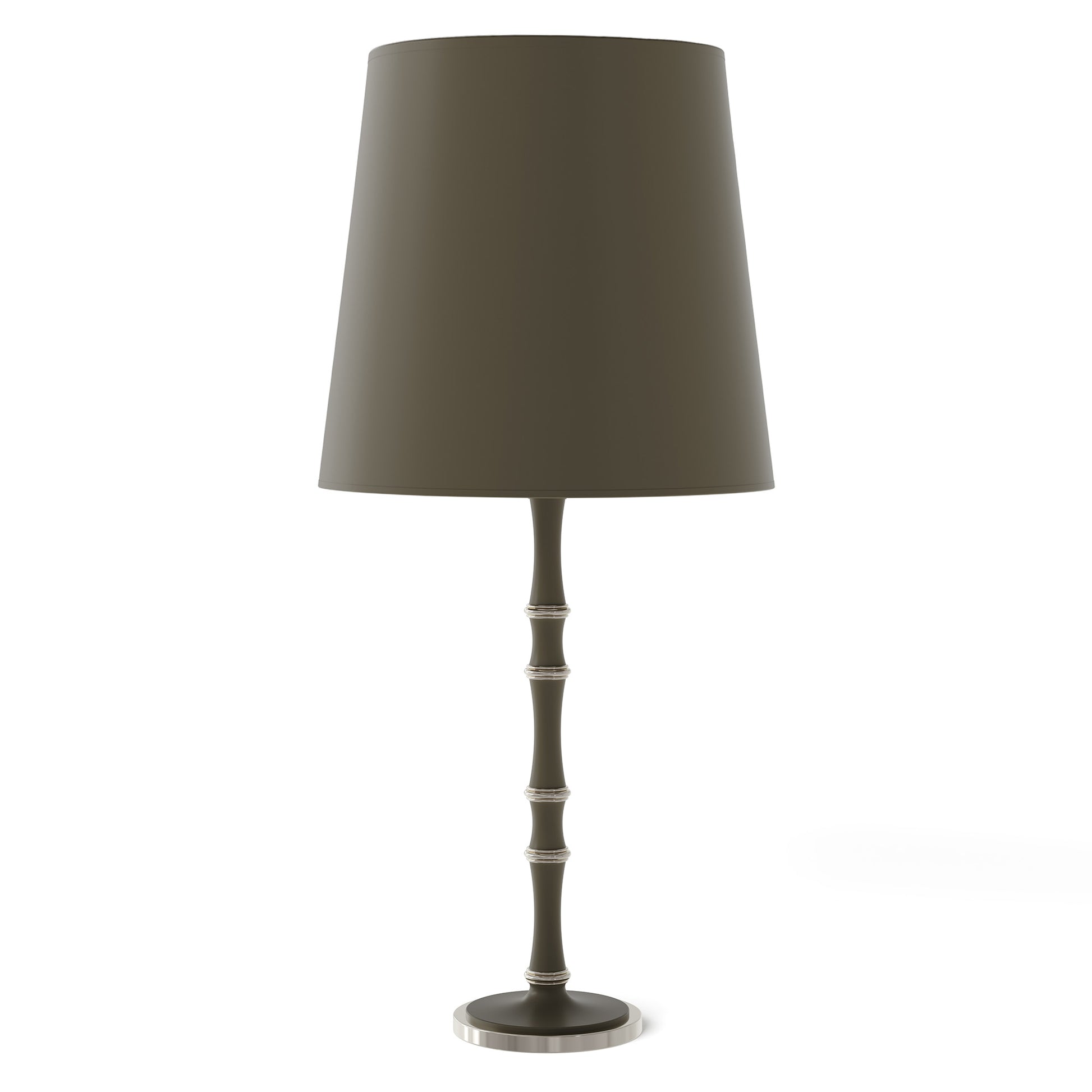 Matte Smokey Taupe painted aluminum table lamp with polished nickel accents, Matte Smokey Taupe Painted Shade — Kane Grande by Robert Abbey