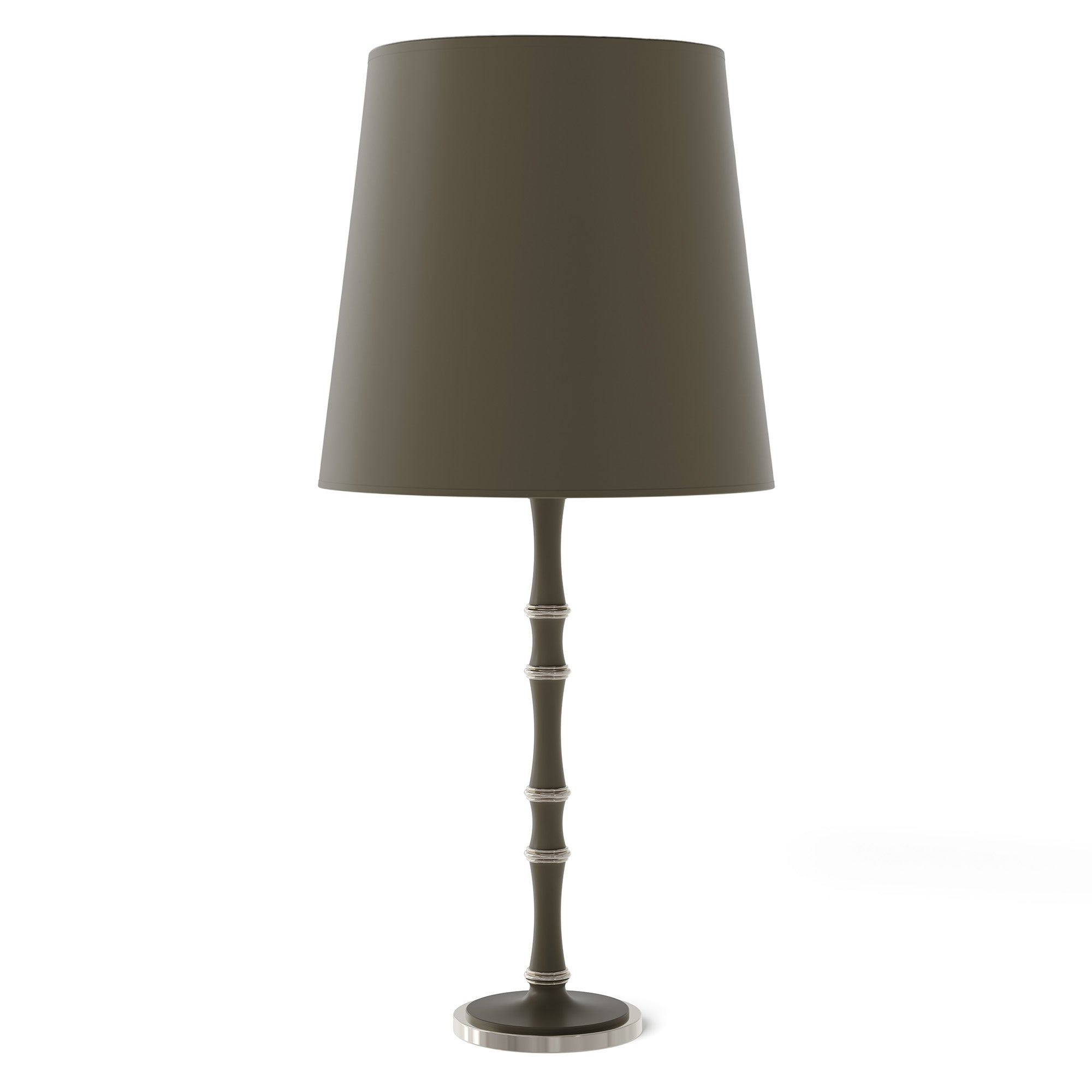 Matte Smokey Taupe painted aluminum table lamp with polished nickel accents, Matte Smokey Taupe Painted Shade — Kane Grande by Robert Abbey