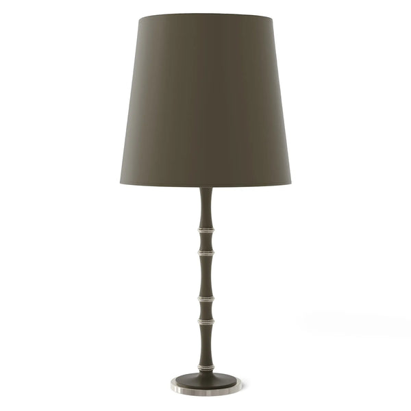 Matte Smokey Taupe painted aluminum table lamp with polished nickel accents, Matte Smokey Taupe Painted Shade — Kane Grande by Robert Abbey