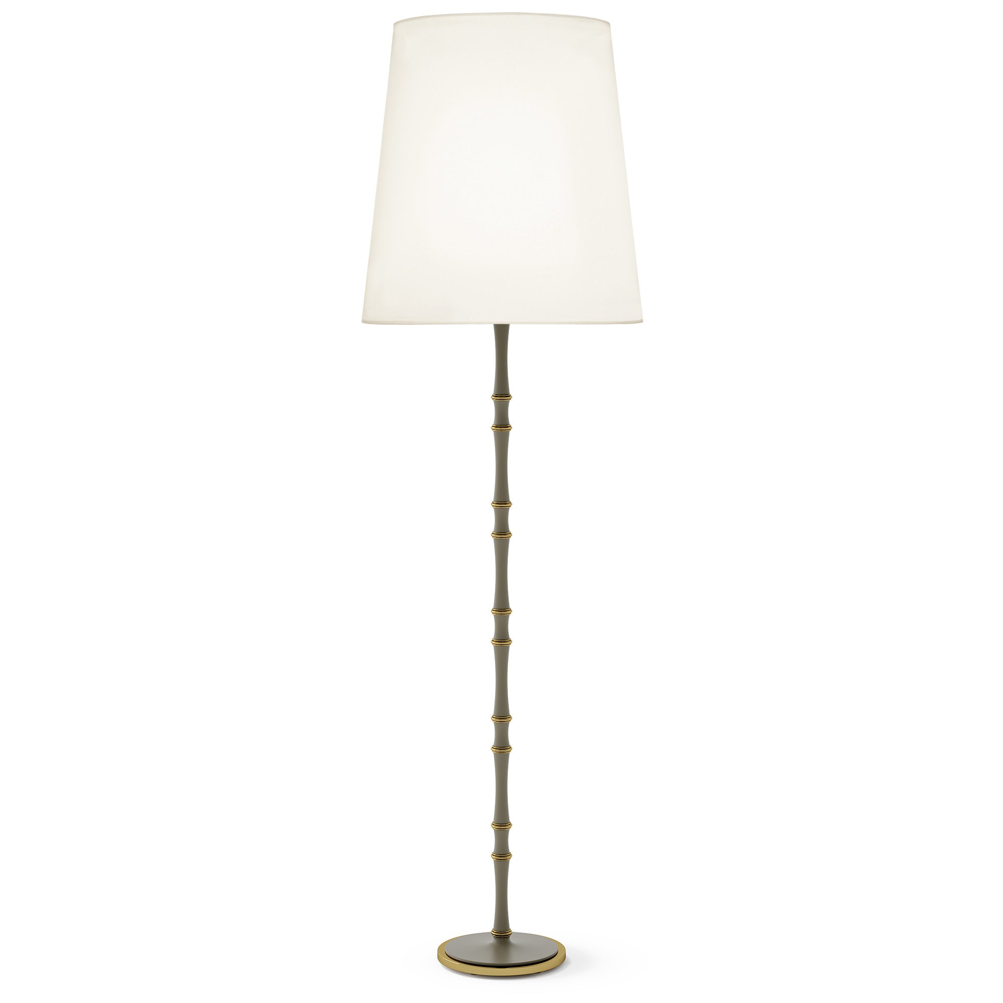 Matte Smokey Taupe painted aluminum floor lamp with modern brass accents, Fondine — Kane Grande by Robert Abbey