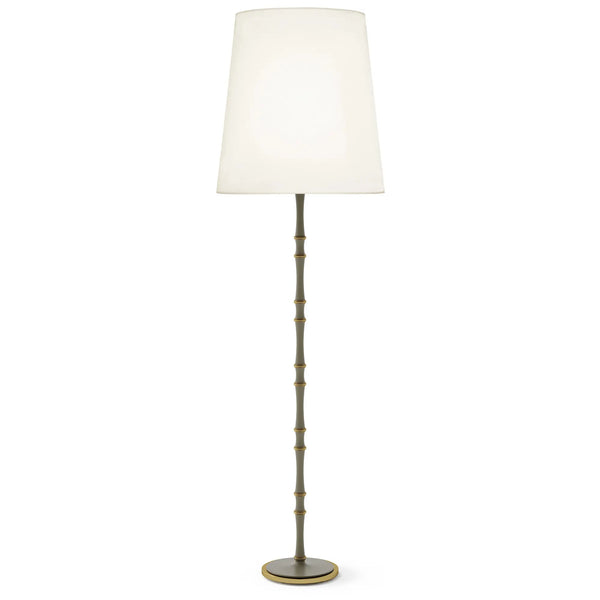 Matte Smokey Taupe painted aluminum floor lamp with modern brass accents, Fondine — Kane Grande by Robert Abbey