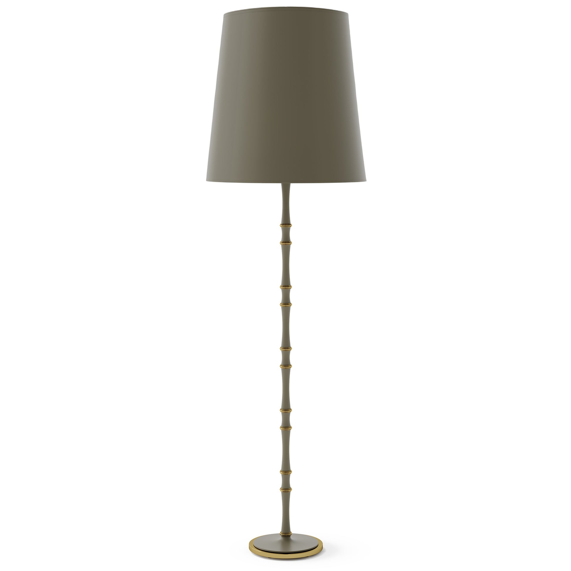 Matte Smokey Taupe painted aluminum floor lamp with modern brass accents, Matte Smokey Taupe Painted Shade — Kane Grande by Robert Abbey