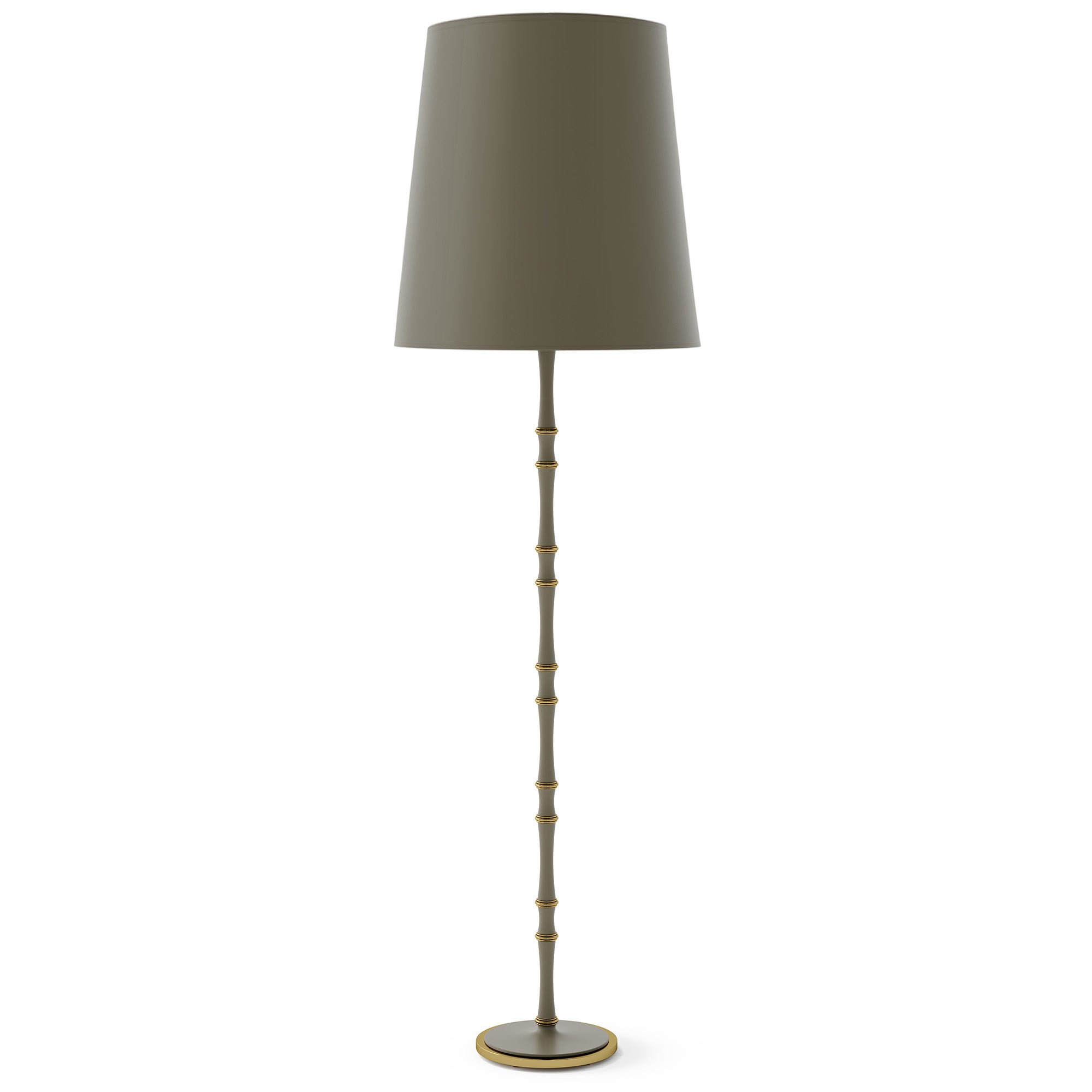 Matte Smokey Taupe painted aluminum floor lamp with modern brass accents, Matte Smokey Taupe Painted Shade — Kane Grande by Robert Abbey