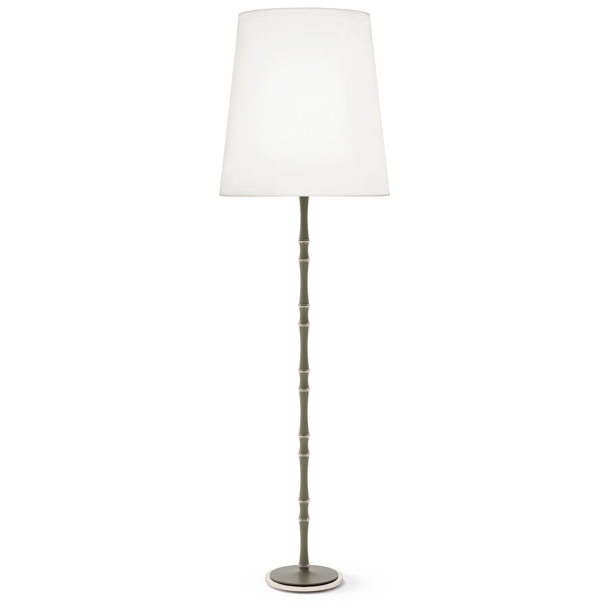 Matte Smokey Taupe painted aluminum floor lamp with polished nickel accents, Ascot White — Kane Grande by Robert Abbey