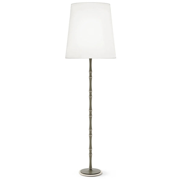 Matte Smokey Taupe painted aluminum floor lamp with polished nickel accents, Ascot White — Kane Grande by Robert Abbey