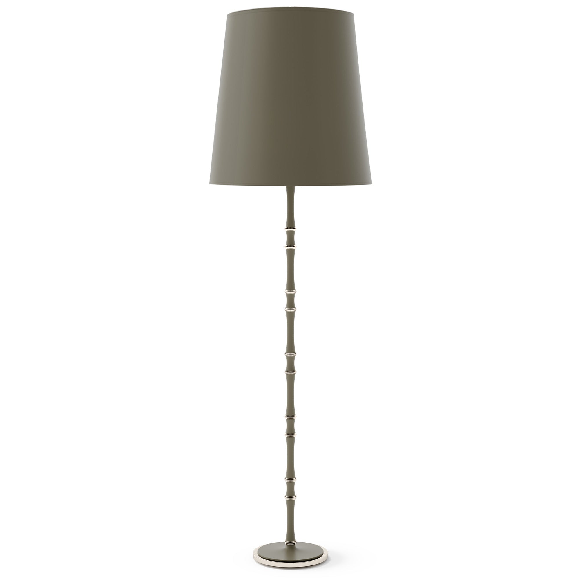 Matte Smokey Taupe painted aluminum floor lamp with polished nickel accents, Matte Smokey Taupe Painted Shade — Kane Grande by Robert Abbey
