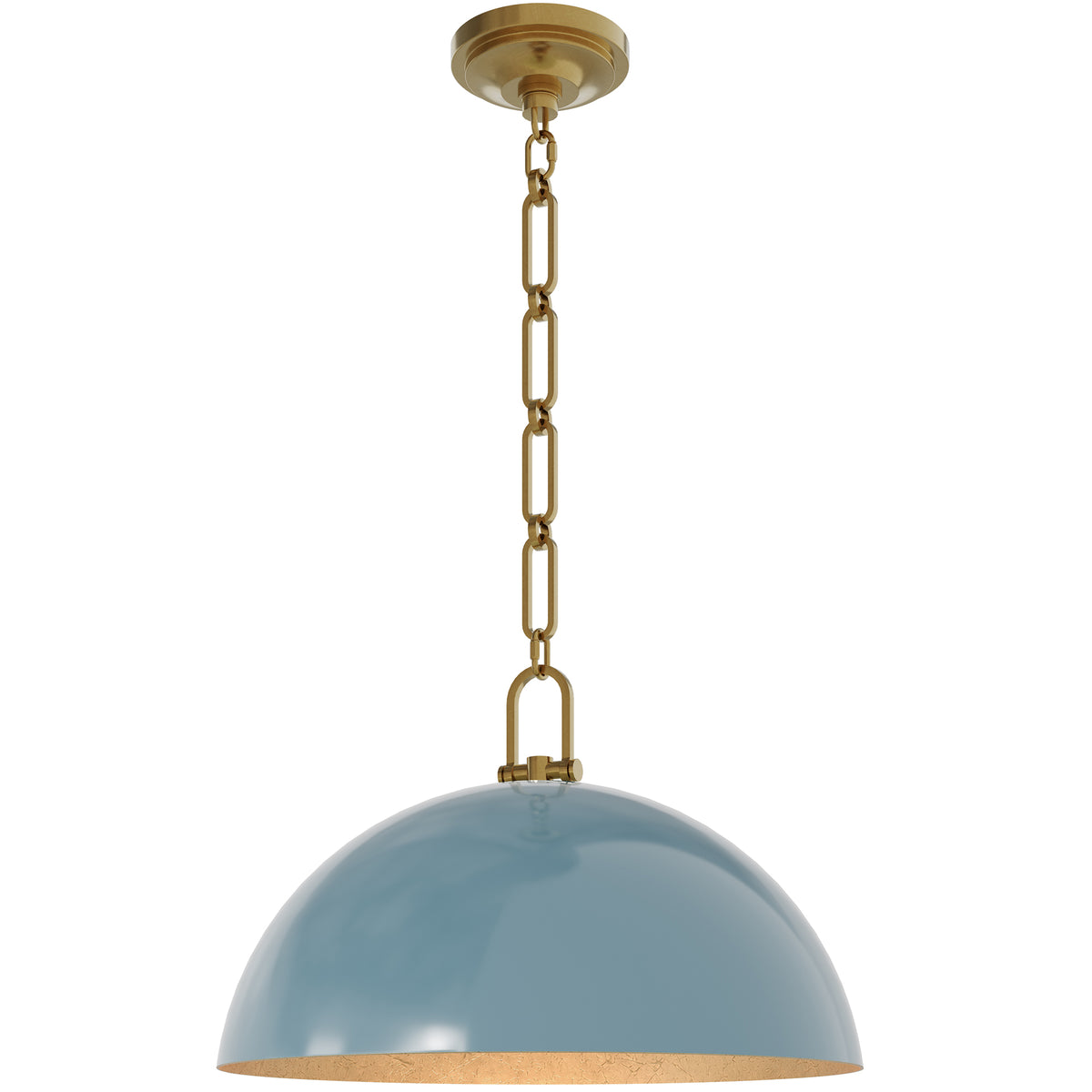 Anderson 18" Dome Pendant in Steel Blue with Lacquered Burnished Brass