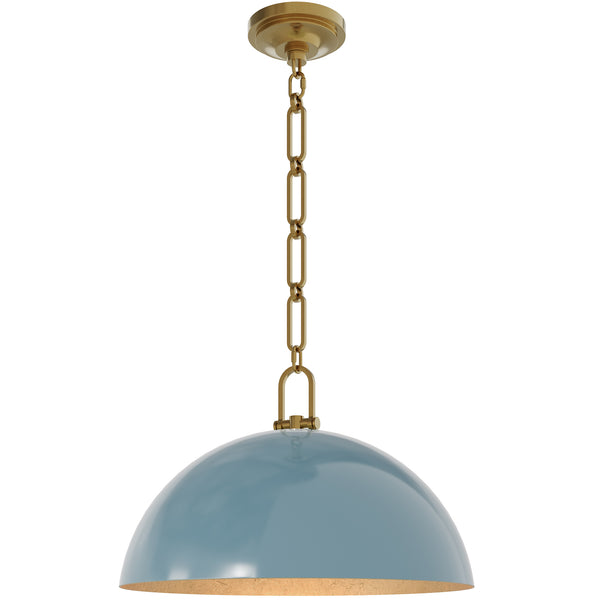 Anderson 18" Dome Pendant in Steel Blue with Lacquered Burnished Brass