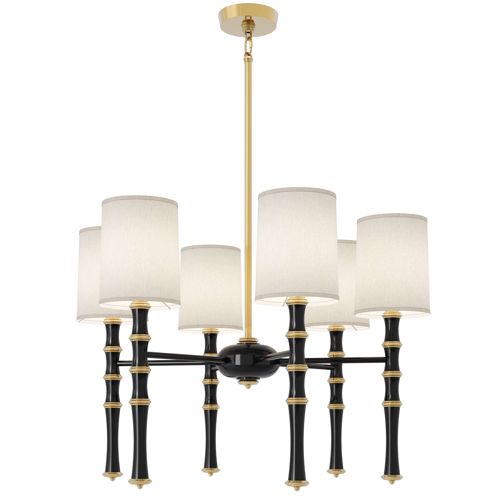 Obsidian painted aluminum chandelier with modern brass accents, Fondine — Kane by Robert Abbey