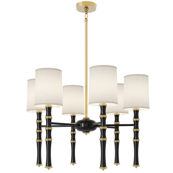 Obsidian painted aluminum chandelier with modern brass accents, Fondine — Kane by Robert Abbey