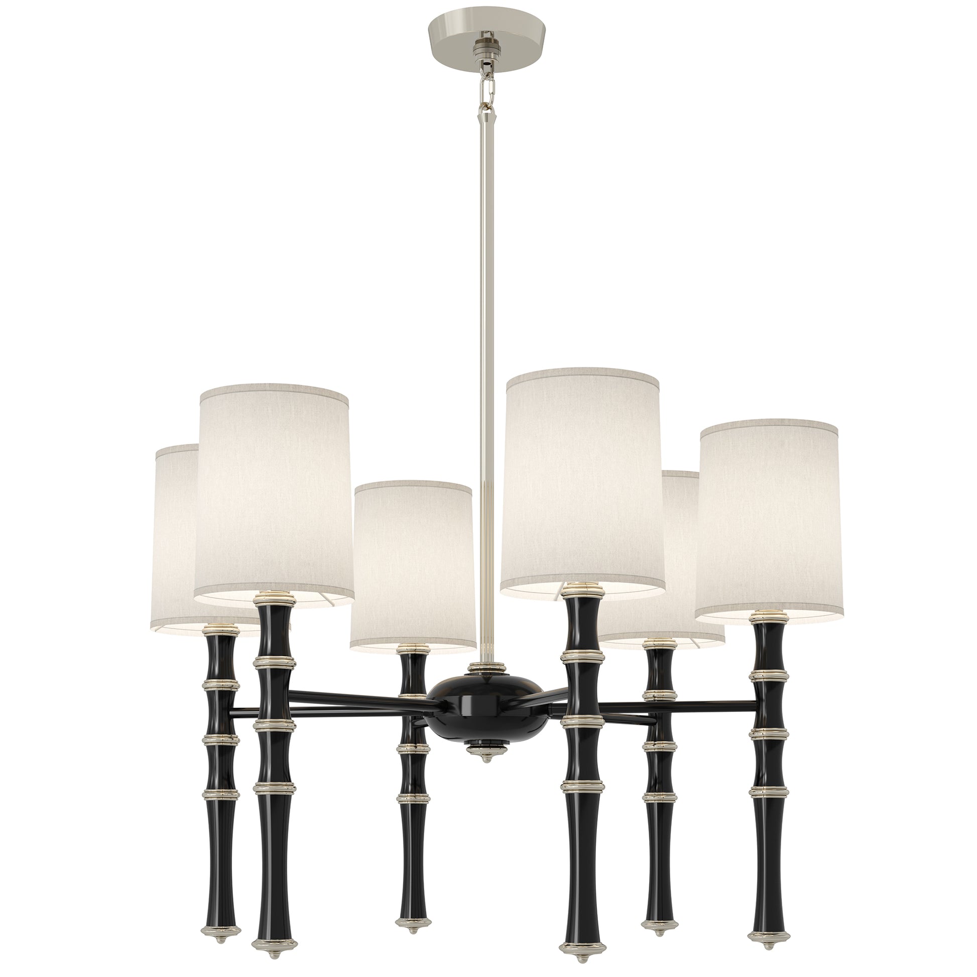 Obsidian painted aluminum chandelier with polished nickel accents, Ascot White — Kane by Robert Abbey