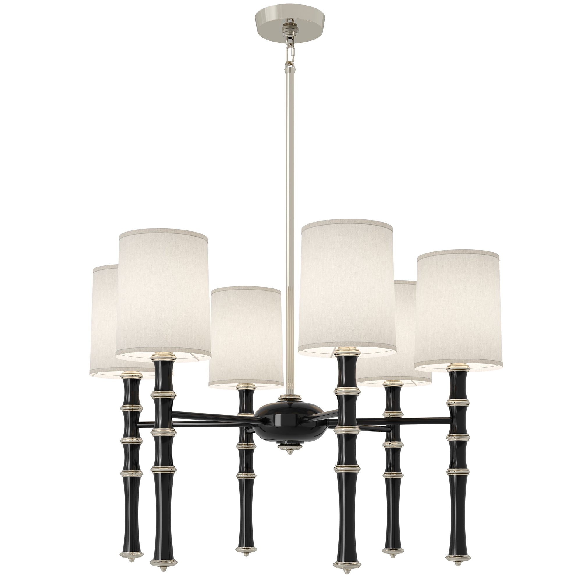 Obsidian painted aluminum chandelier with polished nickel accents, Ascot White — Kane by Robert Abbey